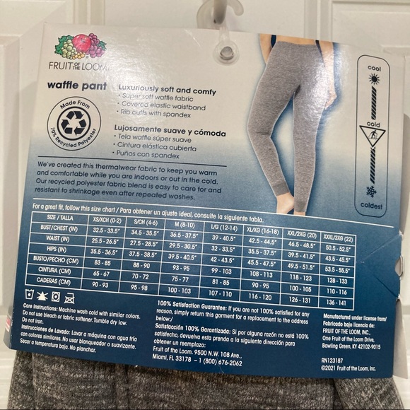 Fruit of the Loom XXL (22) base layer long underwear grey waffle pants plus - Picture 3 of 3